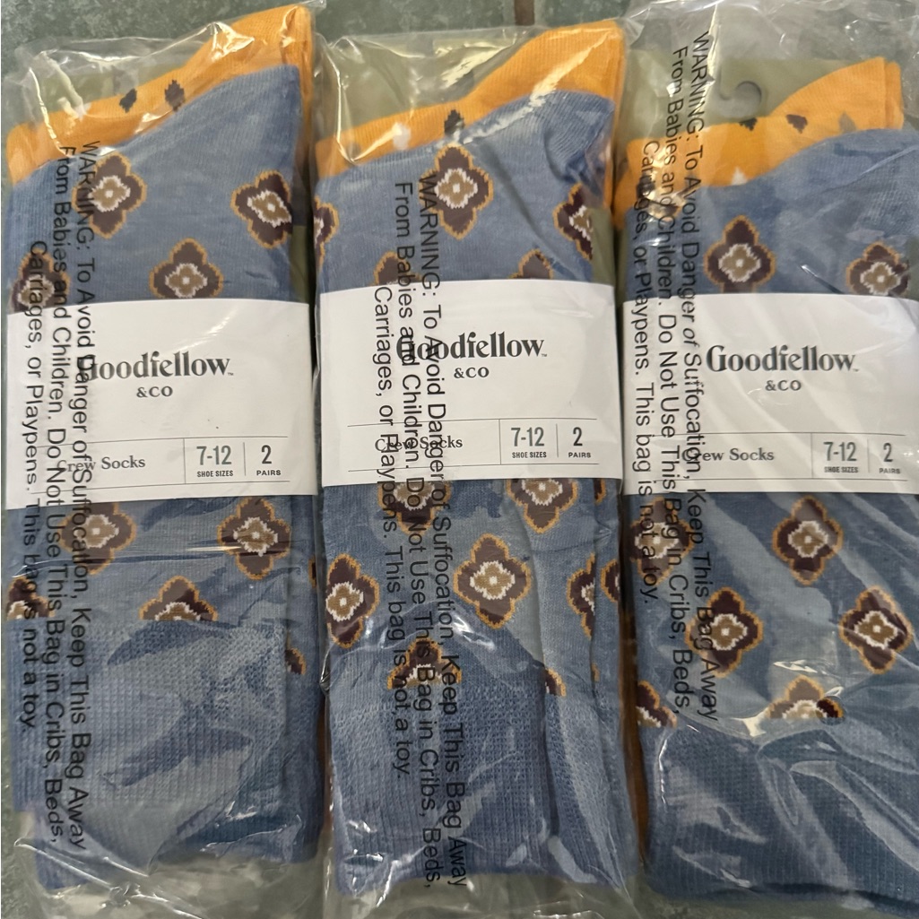 Mens Goodfellow Brand Crew Socks 6 Pair Packs BlueGreyYellow Ribbed Top Mens Goodfellow Brand Crew Socks 6 Pair Packs BlueGreyYellow Ribbed Top